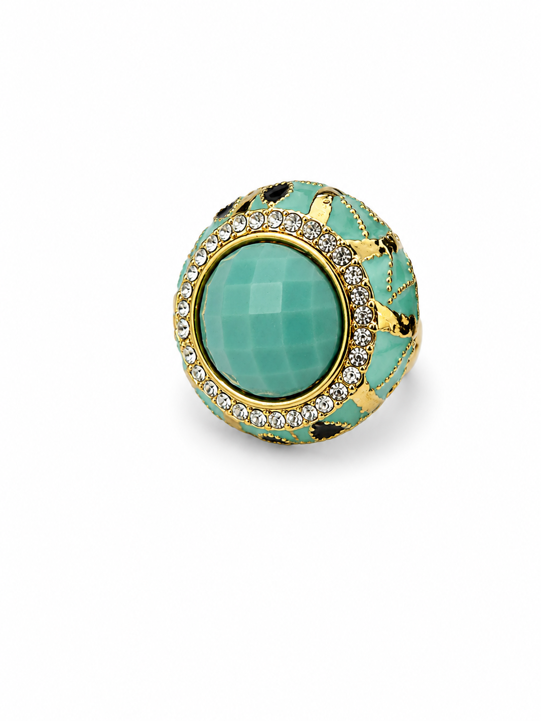 Vintage Turquoise Enamel and Crystal Statement Ring