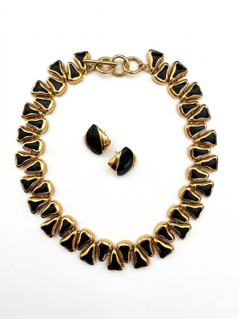 Vintage Enamel Statement Necklace & Earrings Set