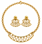 Vintage Monet Gold Plated Openwork Necklace & Earrings Set