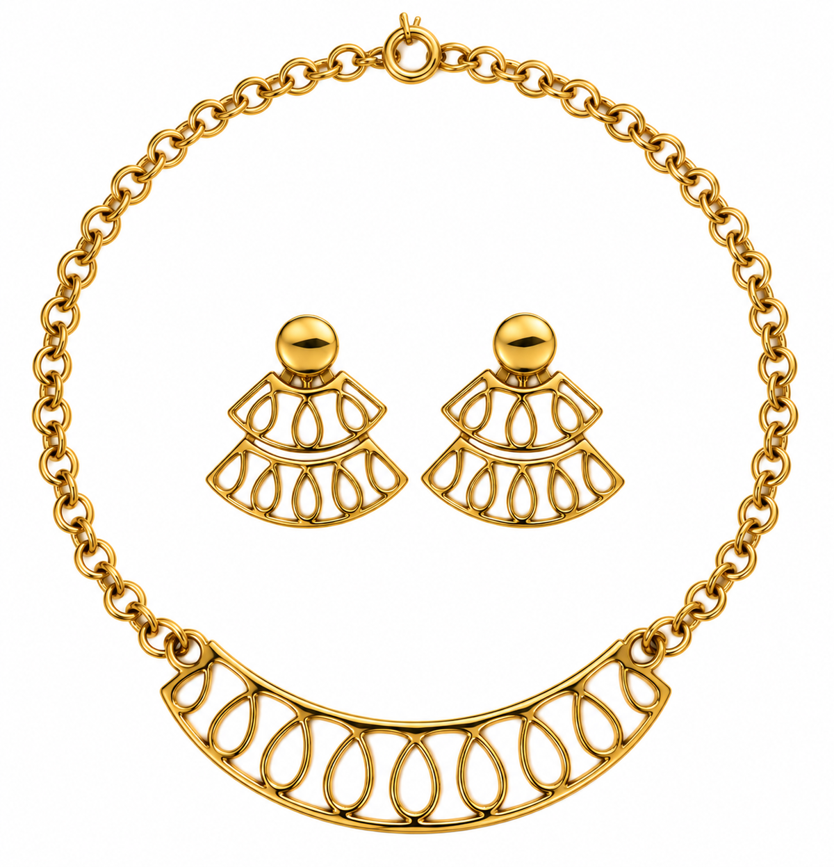 Vintage Monet Gold Plated Openwork Necklace & Earrings Set
