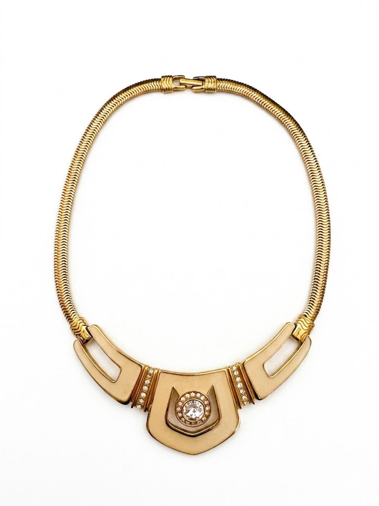Bergdorf Goodman Vintage Art Deco Revival Enameled & Crystal Collar Necklace