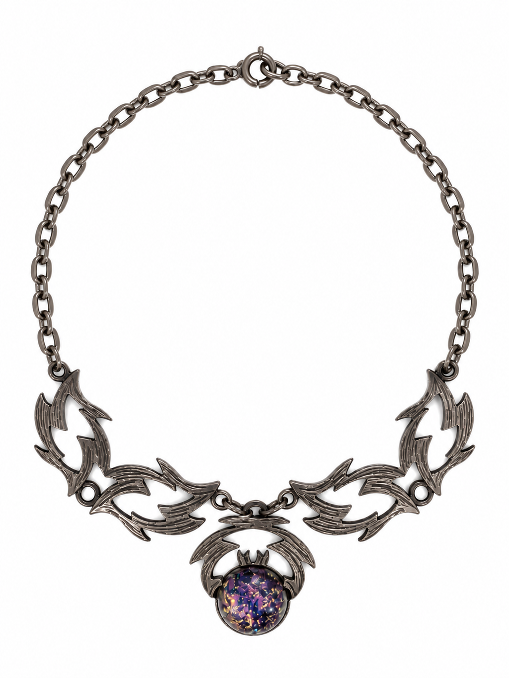 Vintage Celtic Purple Foiled Art Glass Necklace