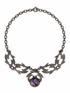 Vintage Celtic Purple Foiled Art Glass Necklace