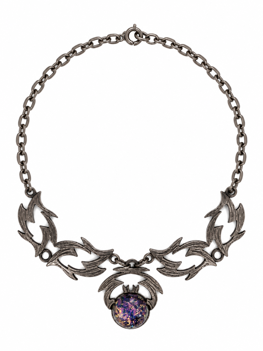Vintage Celtic Purple Foiled Art Glass Necklace