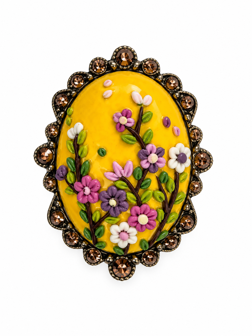 Vintage Floral Clay Cameo Brooch