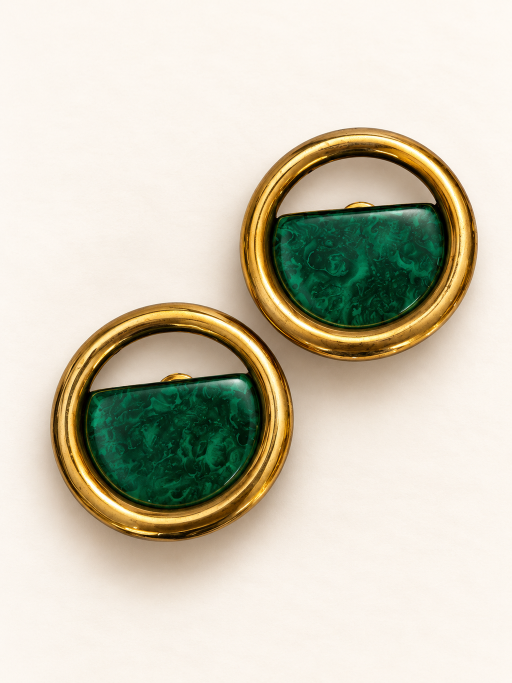 Vintage Italian Modernist Green & Gold Oversized Earrings