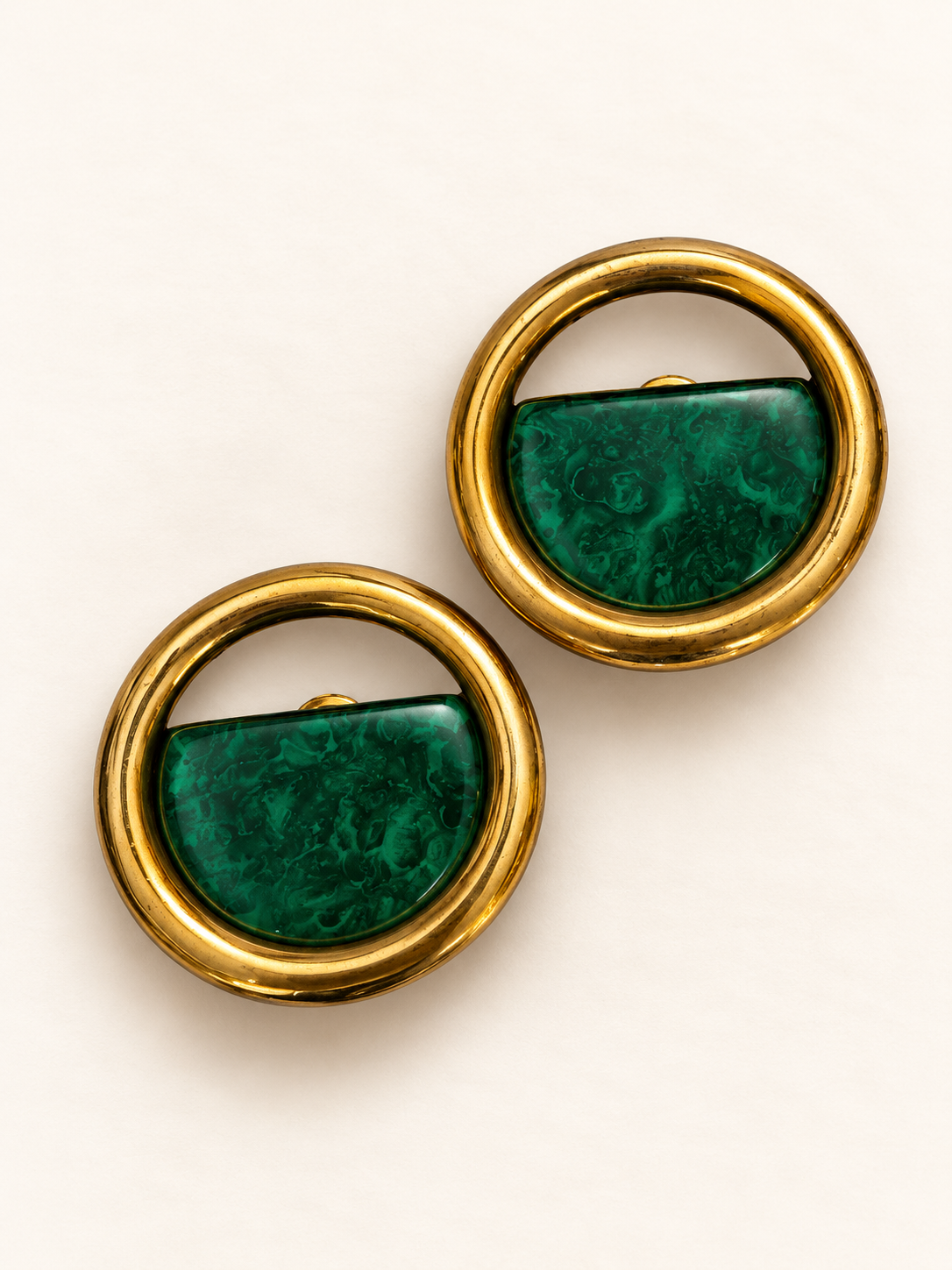 Vintage Italian Modernist Green & Gold Oversized Earrings