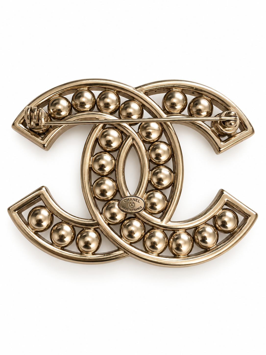 Chanel Vintage Faux Pearl Baguette Crystal CC Brooch