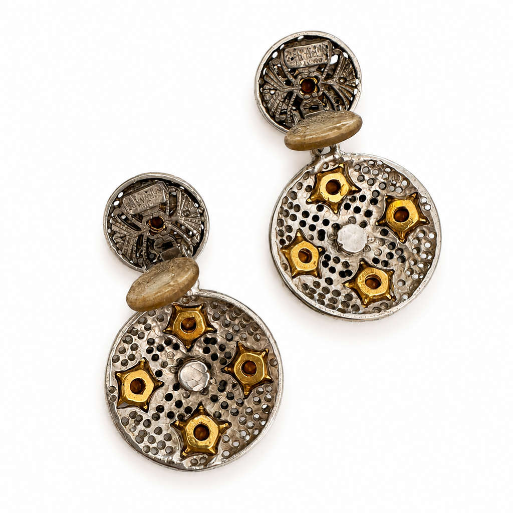 Vintage DeLuigoro Celestial Crystal Disc Clip On Earrings