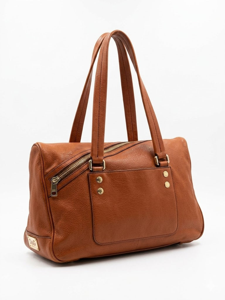 Vintage D&G Dolce & Gabbana Tan Leather Padlock Satchel
