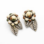 Vintage Floral Cluster Leaf Clip On Earrings