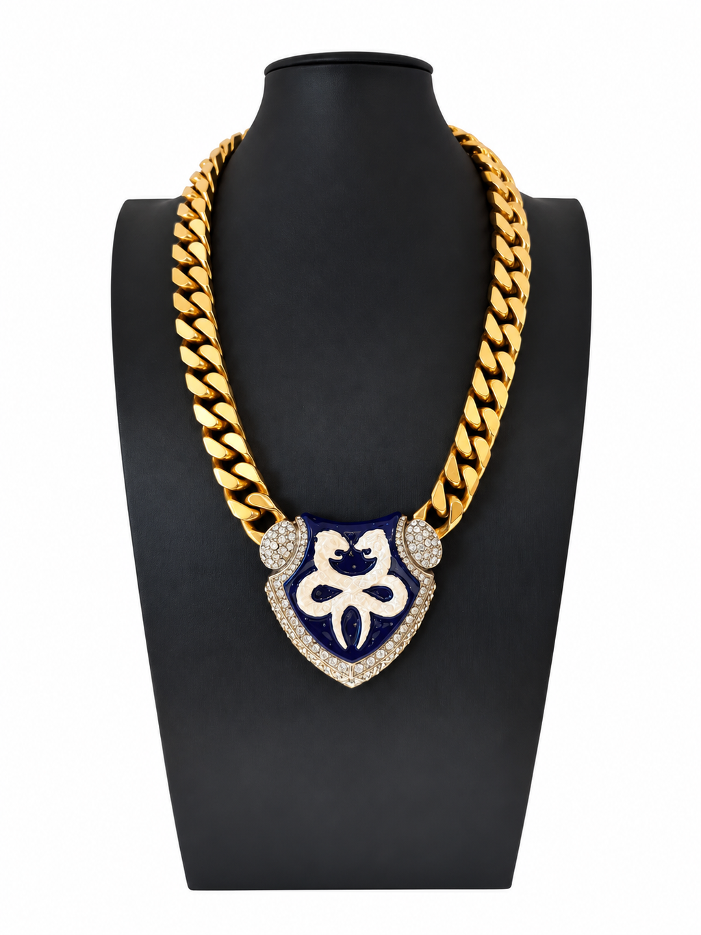 Vintage Roberto Cavalli Enamel & Crystal Shield Necklace
