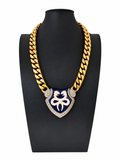 Vintage Roberto Cavalli Enamel & Crystal Shield Necklace