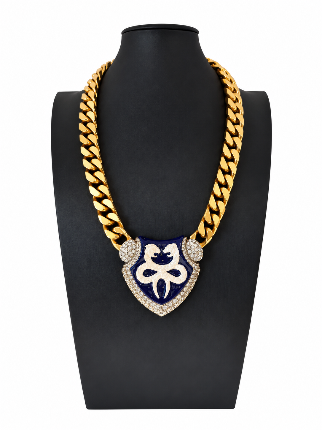 Vintage Roberto Cavalli Enamel & Crystal Shield Necklace