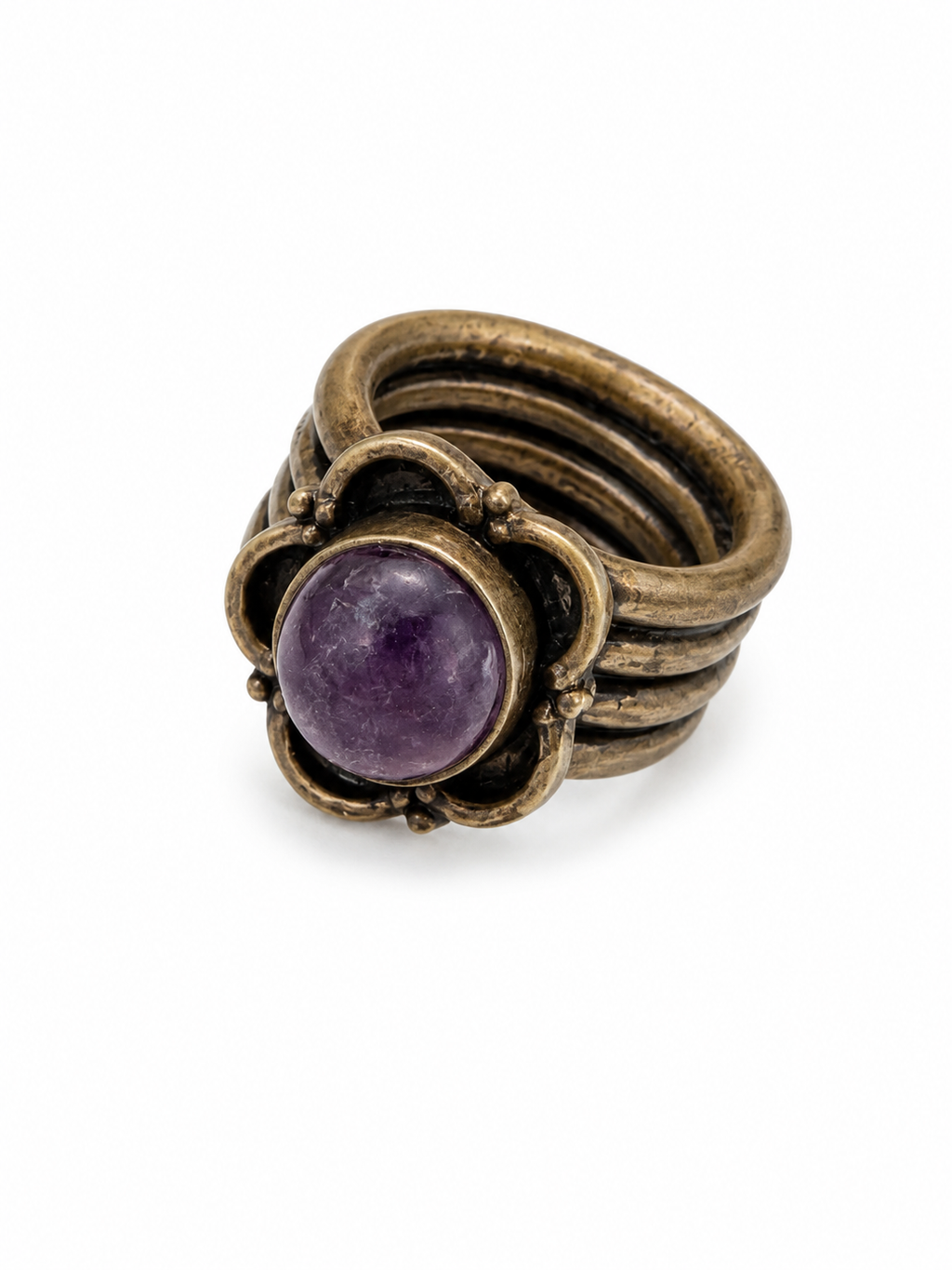 Vintage Bohemian Amethyst Stack-Style Ring Antiqued Bronze Tone