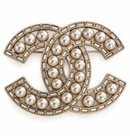 Chanel Vintage Faux Pearl Baguette Crystal CC Brooch