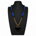 Vintage Retro Black Heart Pendant Blue Beaded Necklace