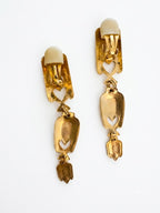 Vintage Art Nouveau Enamel Drop Clip On Earrings
