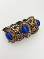 Vintage Byzantine Revival Blue Cabochon Panel Bracelet