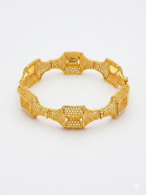 Mid-Century Revival Geometric Filigree Bangle