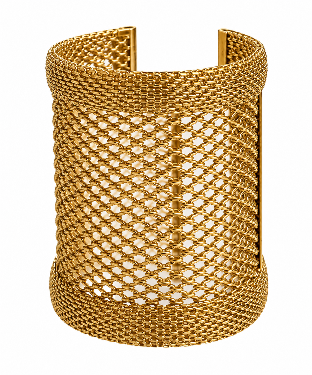 Vintage Gold Plated Mesh Architectural Cuff Bracelet