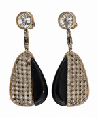 Vintage Art Deco Signed Black Crystal Drop Earrings