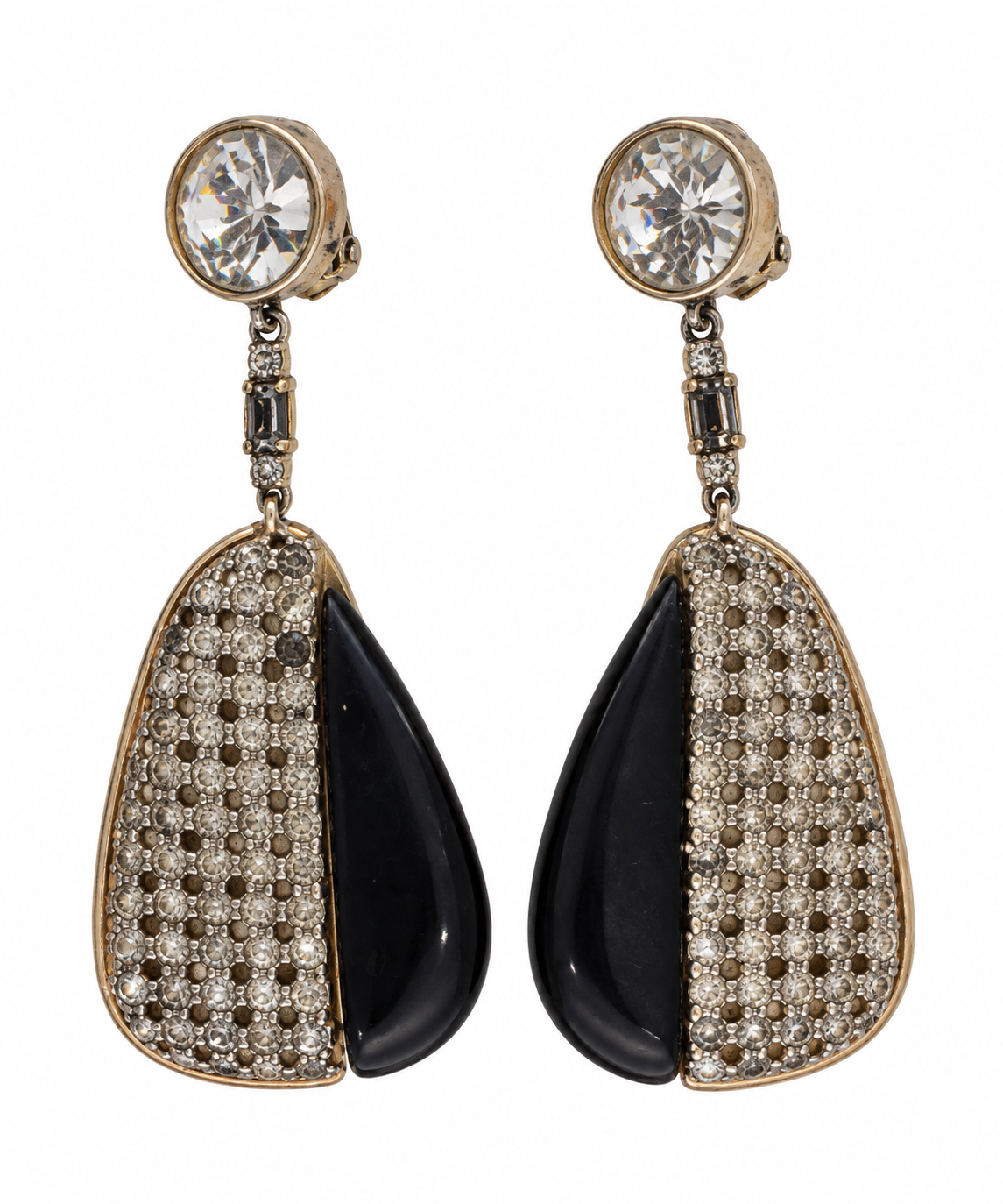 Vintage Art Deco Signed Black Crystal Drop Earrings