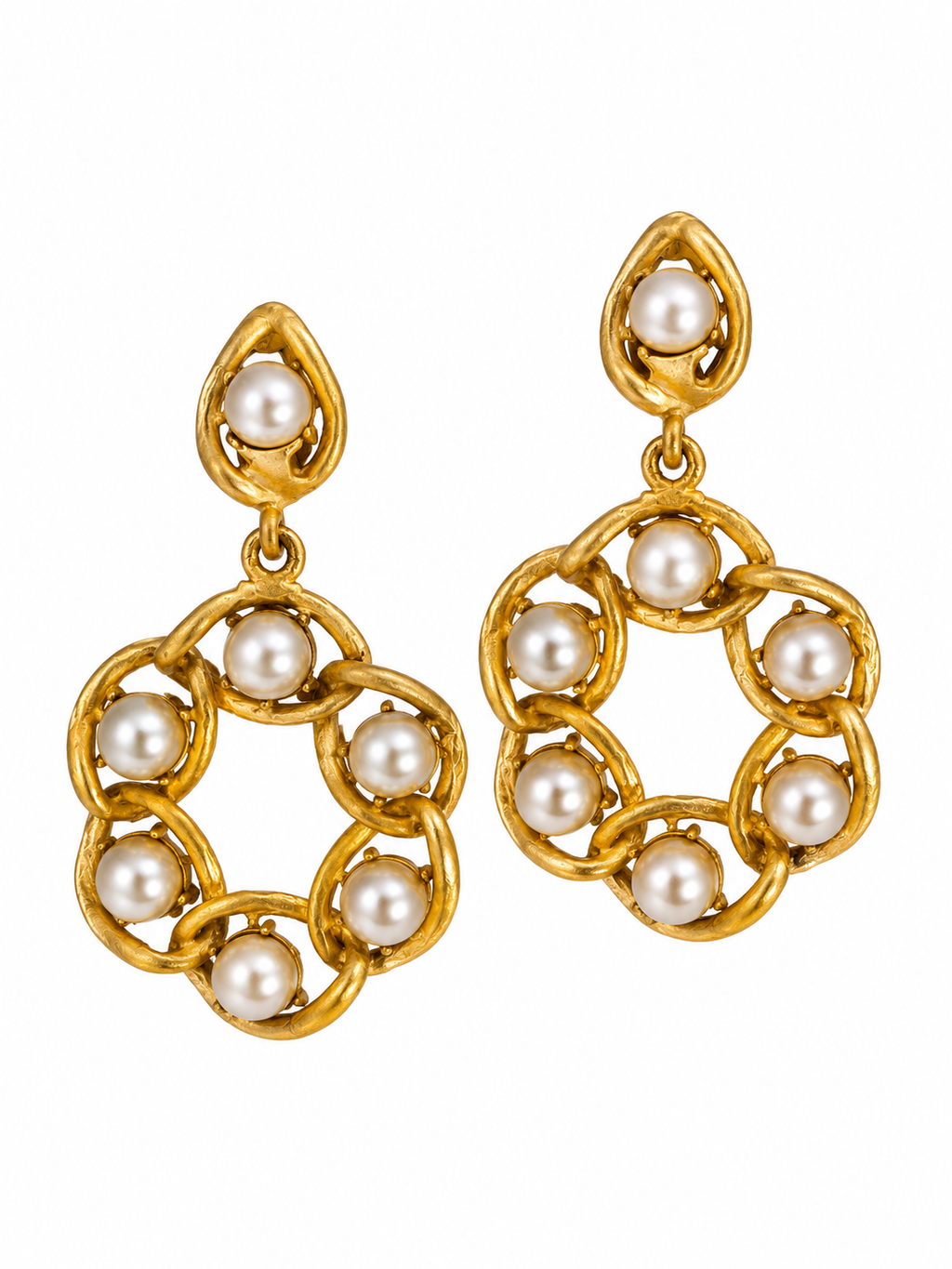 Vintage Gold Plated Faux Pearl Link Drop Earrings
