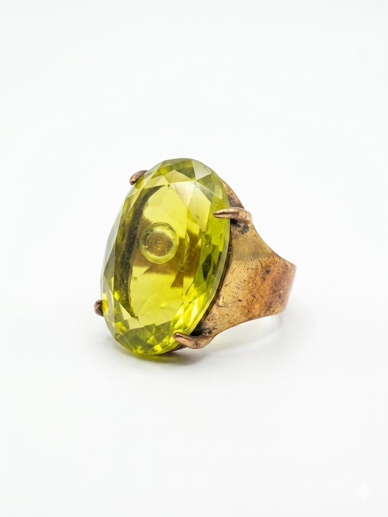 Vintage Modernist Green Glass Cocktail Ring