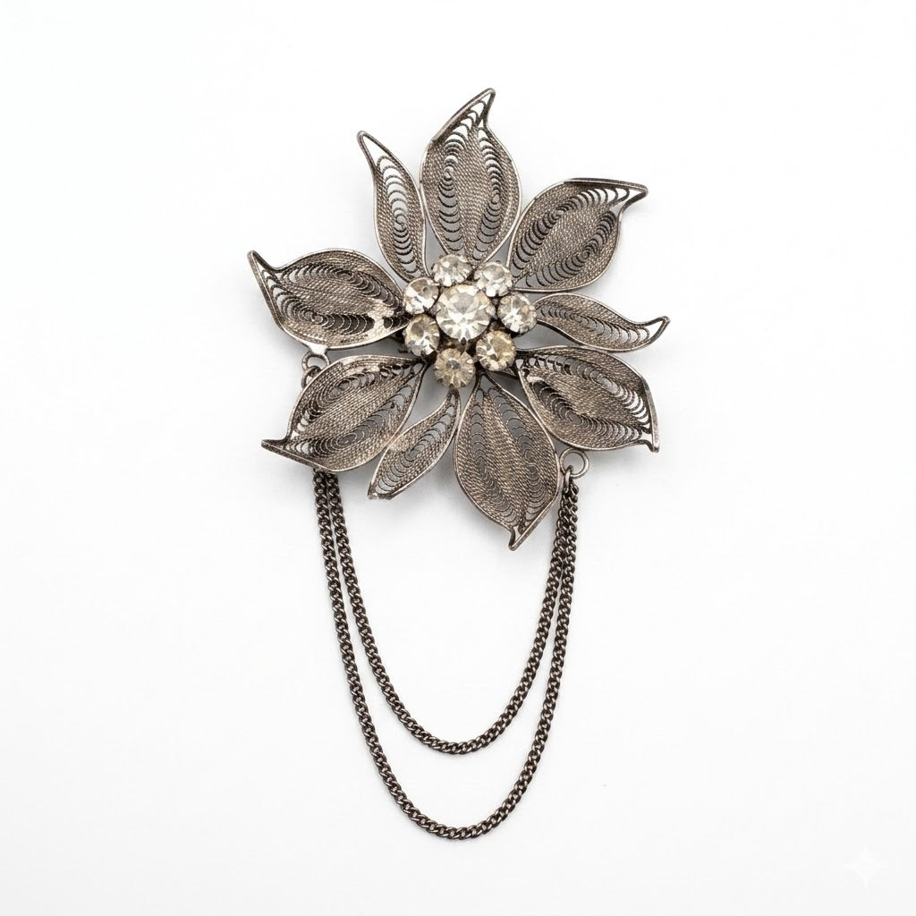 Vintage Filigree Floral Tassel Brooch