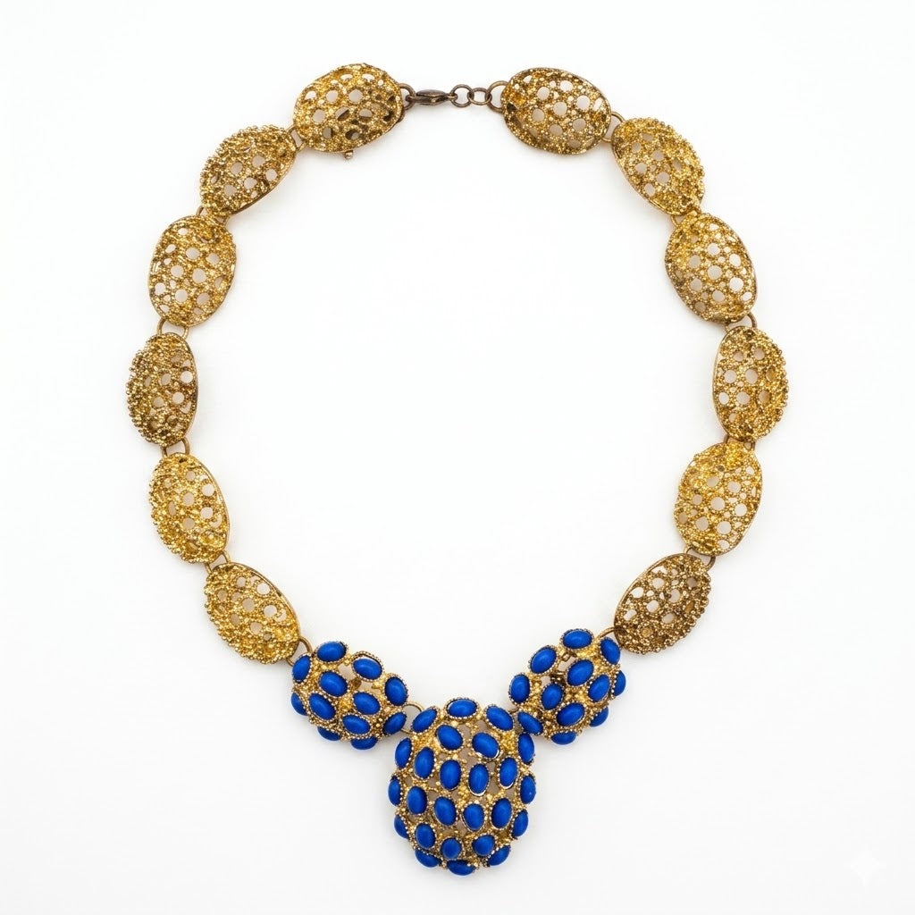 Vintage Blue Stone & Gold Tone Statement Necklace