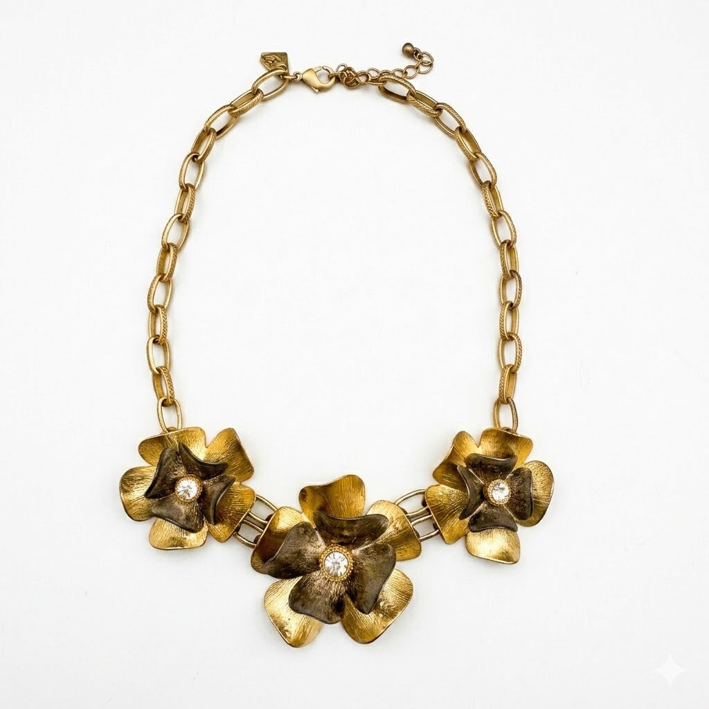 Vintage Floral Sculptural Statement Necklace