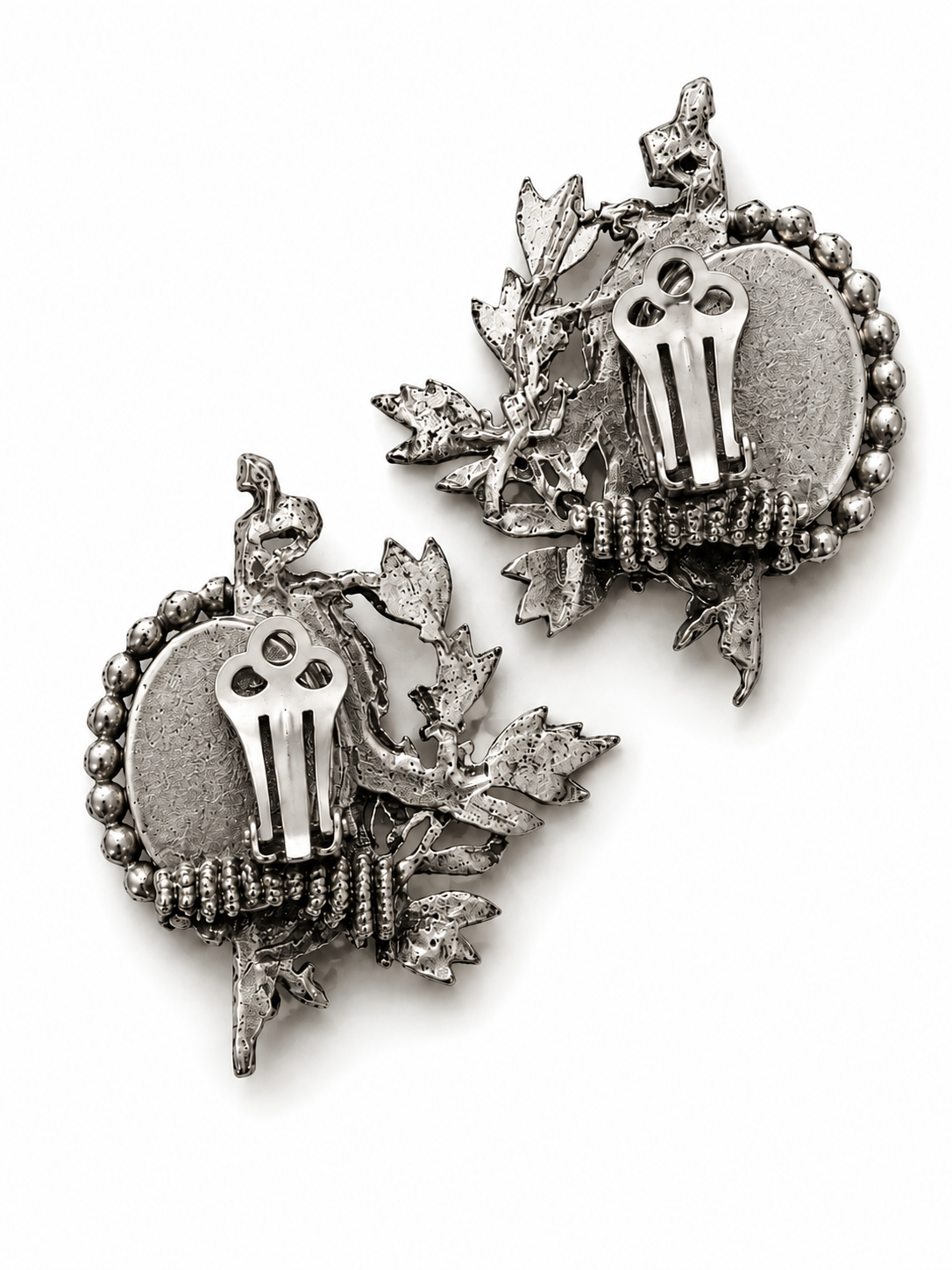 Vintage Baroque Silver Cabochon Statement Earrings