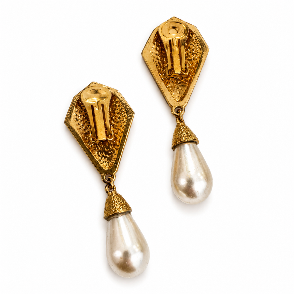 Vintage Art Deco Pearl Drop Clip On Earrings