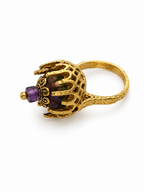 Vintage 1960s Brutalist Mabe Pearl Statement Ring Gold Sculptural Baroque Revival Amethyst Accent