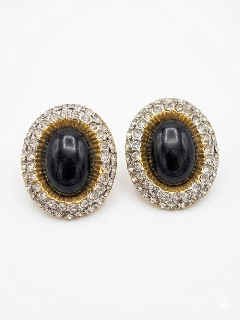 Vintage Oversized Oval Cabochon Statement Earrings