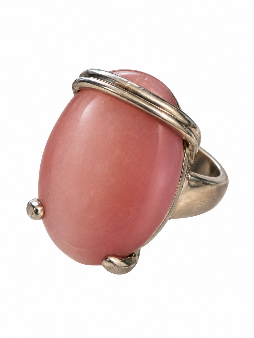 Vintage Modernist Pink Opaline Sculptural Ring