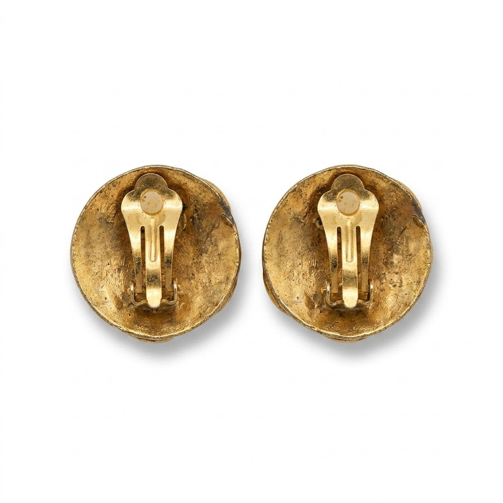 Vintage Mustard Enamel Retro Geometric Disc Earrings