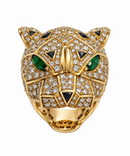 Vintage Noir Crystal Panther Cocktail Ring