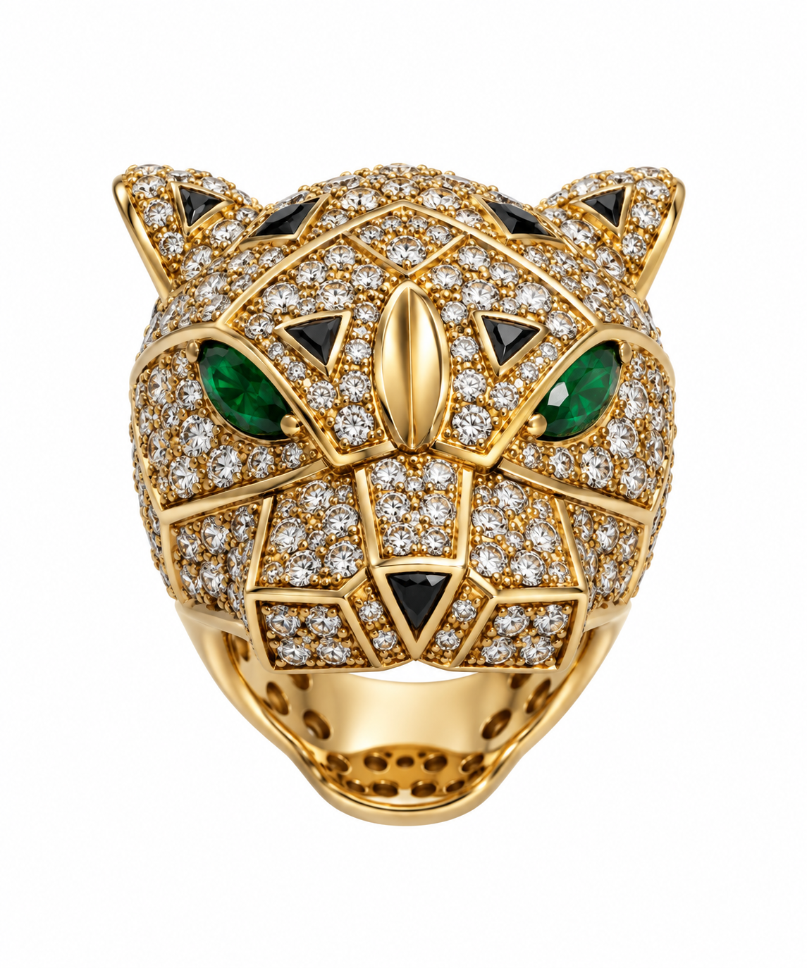 Vintage Noir Crystal Panther Cocktail Ring