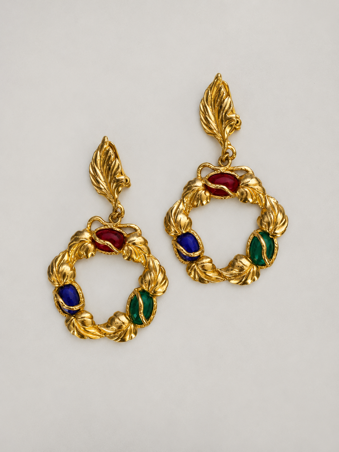 Vintage Baroque Jewel Wreath Clip-On Earrings