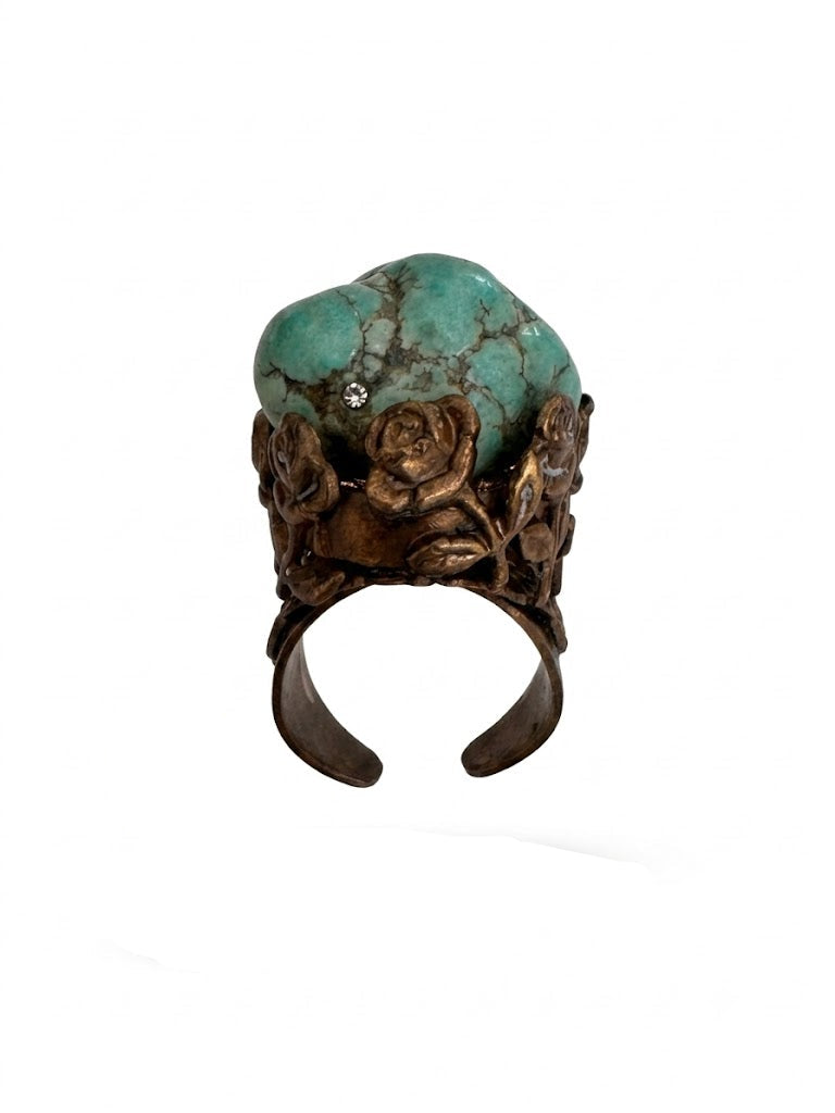 Vintage Victorian Revival Turquoise Floral Statement Ring