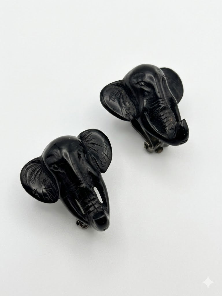 Vintage Elephant Design Clip-On Statement Earrings
