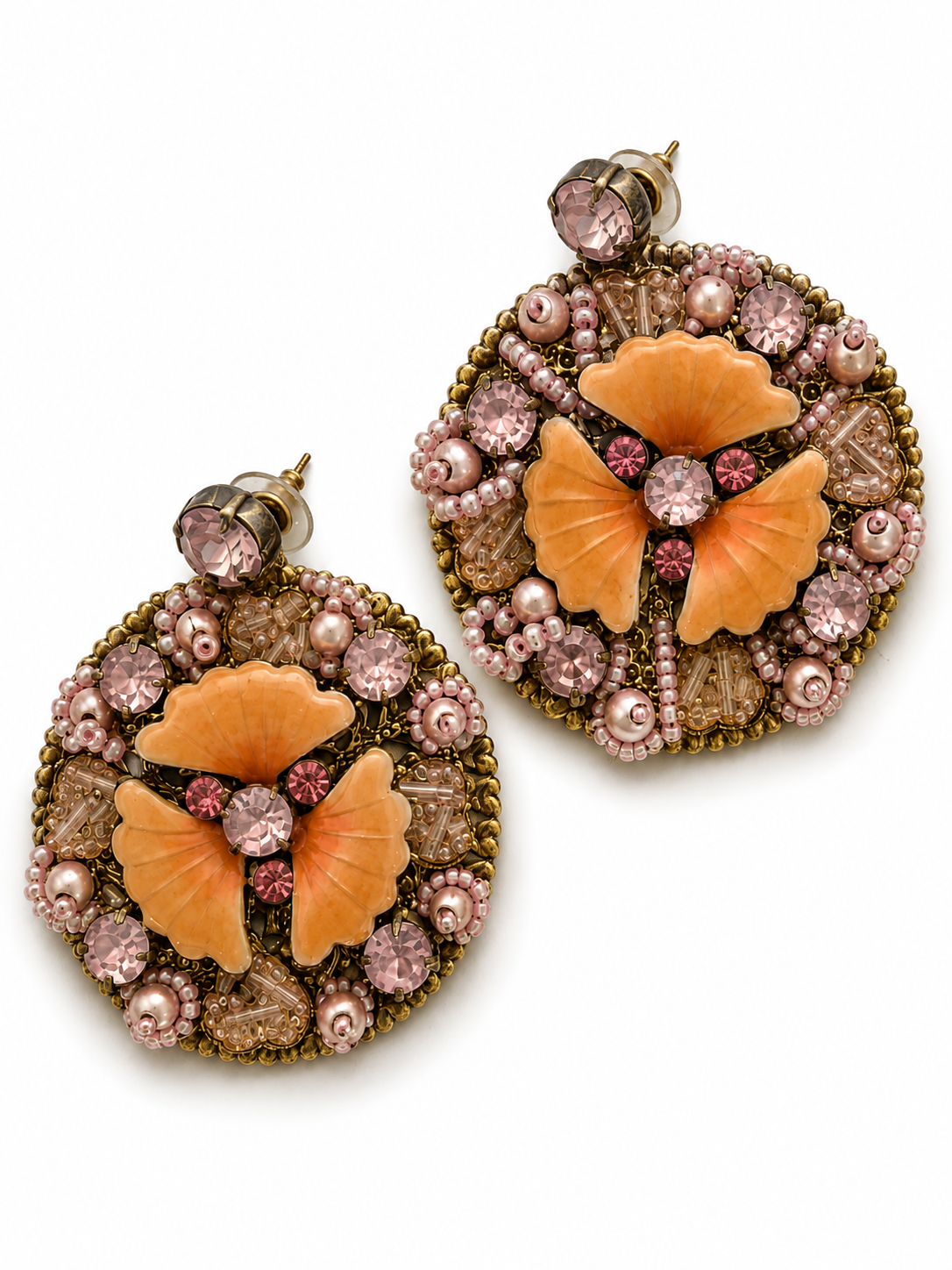 Vintage Baroque Floral Oversized Pierced Earrings