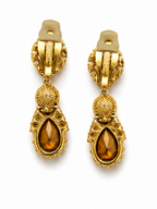 Vintage Ciner Ruby Red Crystal Statement Drop Clip-On Earrings