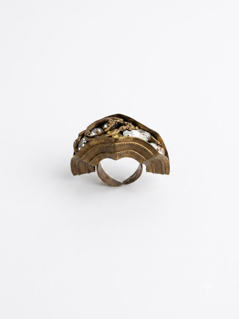 Vintage Brutalist Crystal Cocktail Statement Ring