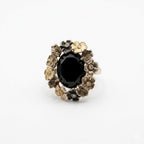 Vintage Floral Black Stone Statement Ring