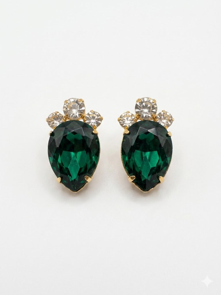 Czech Crystal Emerald Drop Necklace & Earrings Set