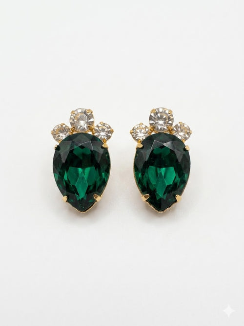 Czech Crystal Emerald Drop Necklace & Earrings Set