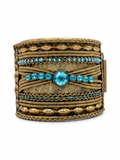 Bohemian Antiqued Brass Cuff with Turquoise-Tone Accents
